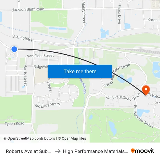 Roberts Ave at Suburban Blvd Wb to High Performance Materials Research Institute map