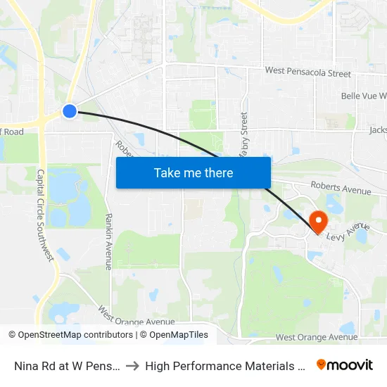 Nina Rd at W Pensacola St Nb to High Performance Materials Research Institute map