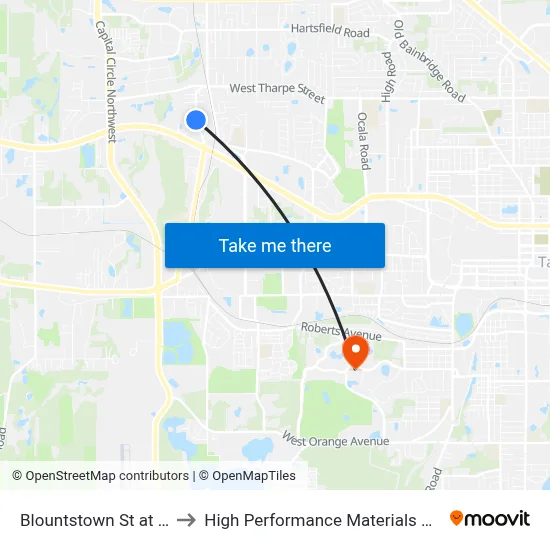 Blountstown St at Dian Rd Nb to High Performance Materials Research Institute map