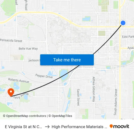 E Virginia St at N Calhoun St Wb to High Performance Materials Research Institute map