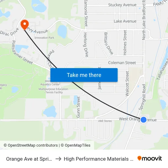 Orange Ave at Springhill Rd Wb to High Performance Materials Research Institute map