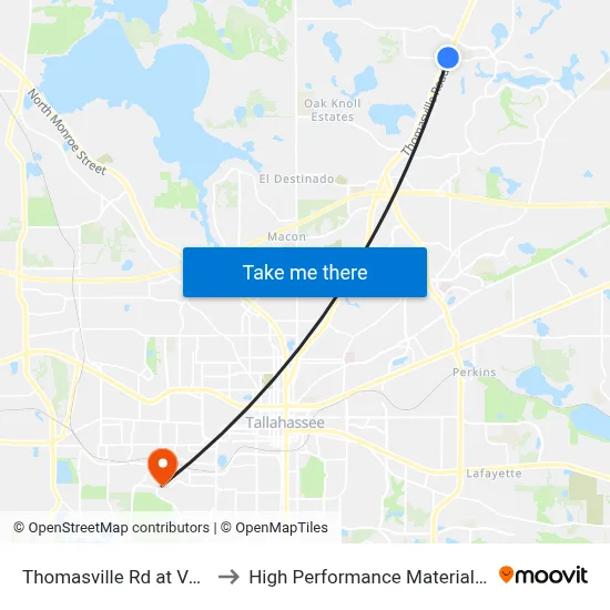 Thomasville Rd at Velda Dairy Rd Nb to High Performance Materials Research Institute map