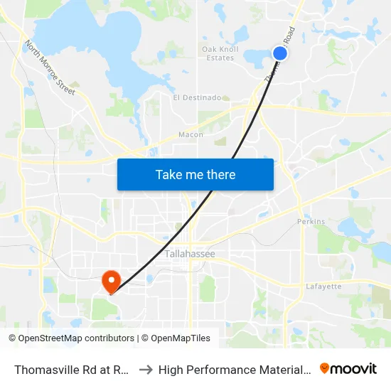 Thomasville Rd at Royal Oaks Dr Nb to High Performance Materials Research Institute map