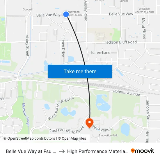 Belle Vue Way at Fsu Carnaghi Arts Wb to High Performance Materials Research Institute map