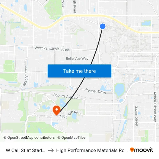 W Call St at Stadium Dr Eb to High Performance Materials Research Institute map
