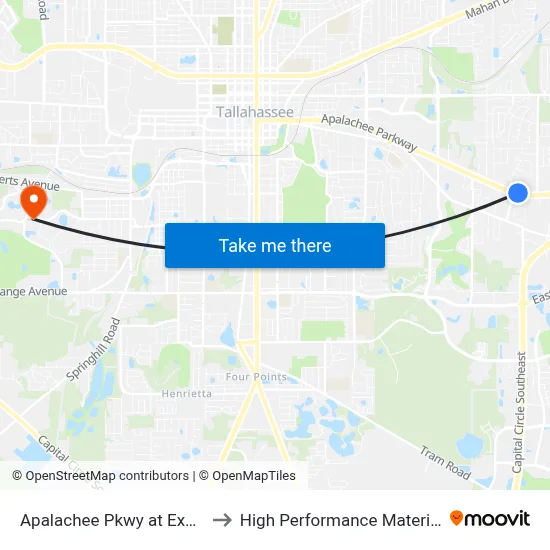 Apalachee Pkwy at Executive Center Dr Wb to High Performance Materials Research Institute map