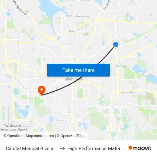 Capital Medical Blvd at Wellness Way Wb to High Performance Materials Research Institute map