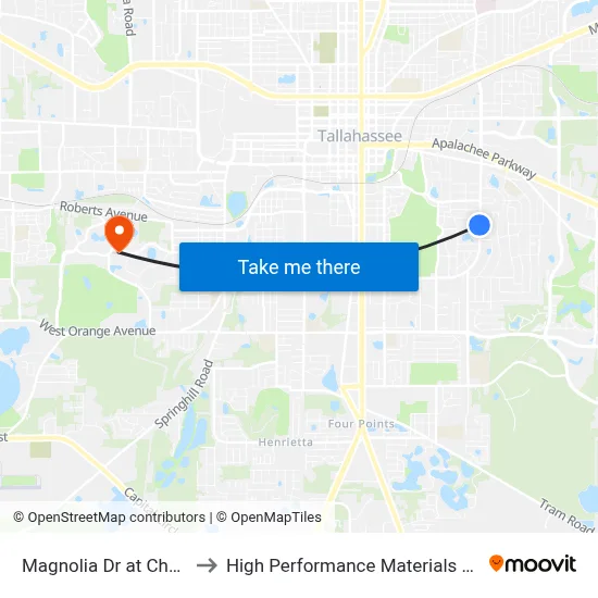 Magnolia Dr at Cherokee Dr Sb to High Performance Materials Research Institute map