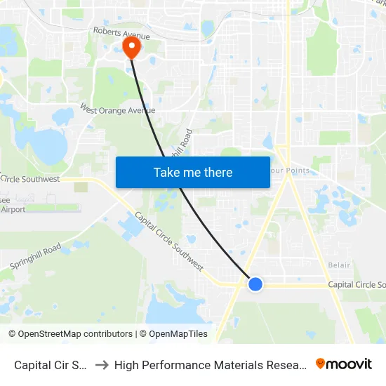 Capital Cir SW Wb to High Performance Materials Research Institute map