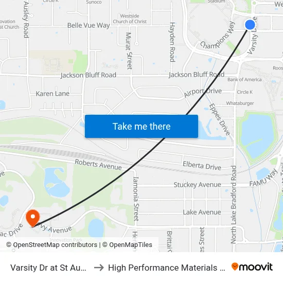 Varsity Dr at St Augustine St Sb to High Performance Materials Research Institute map