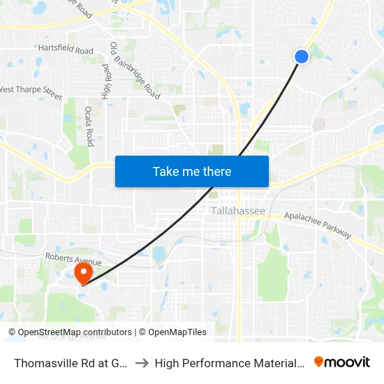 Thomasville Rd at Greenbrier Ln Nb to High Performance Materials Research Institute map