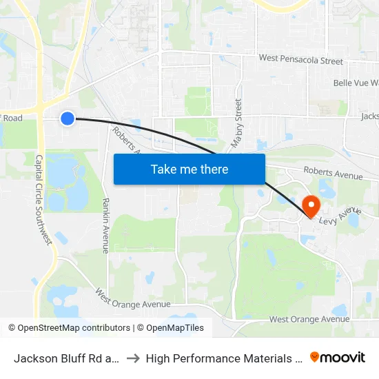 Jackson Bluff Rd at Nina Rd Wb to High Performance Materials Research Institute map