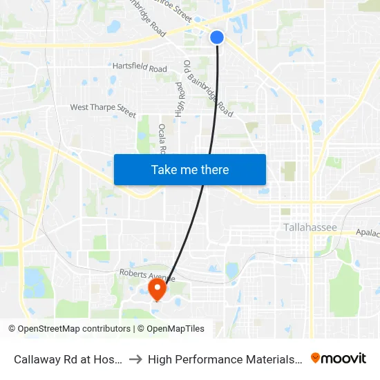 Callaway Rd at Hospitality Rd Nb to High Performance Materials Research Institute map