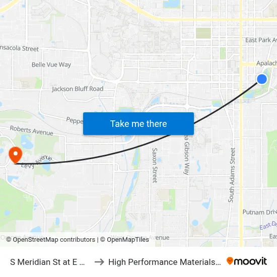 S Meridian St at E Madison St Nb to High Performance Materials Research Institute map