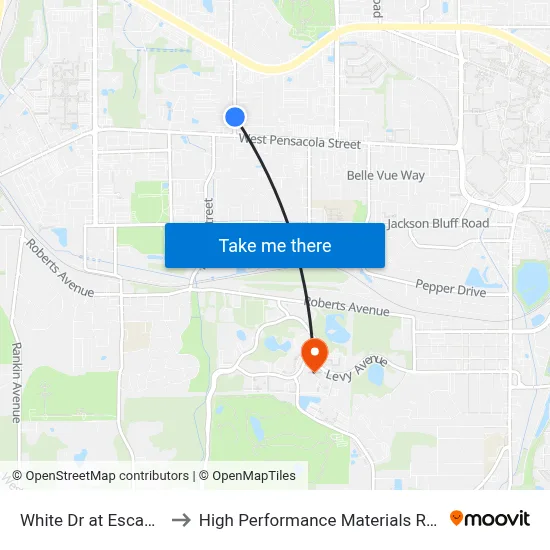 White Dr at Escambia Dr Nb to High Performance Materials Research Institute map