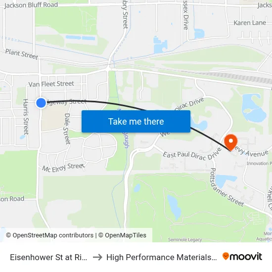 Eisenhower St at Ridgeway St Nb to High Performance Materials Research Institute map