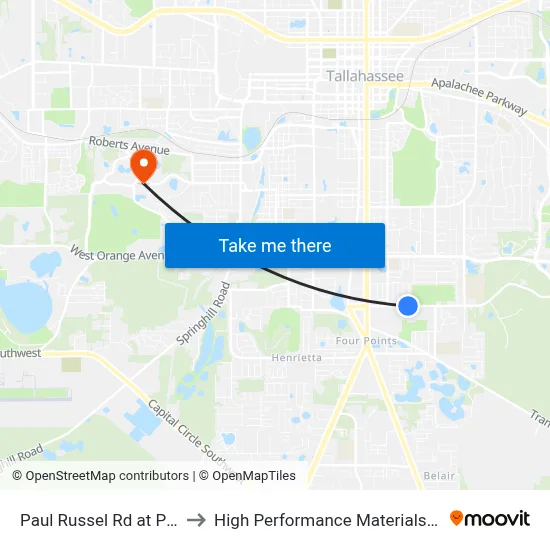 Paul Russel Rd at Prospect St Eb to High Performance Materials Research Institute map