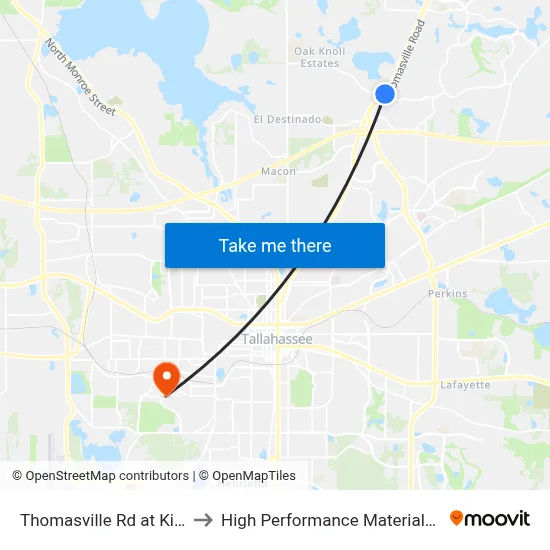Thomasville Rd at Killarney Way Nb to High Performance Materials Research Institute map
