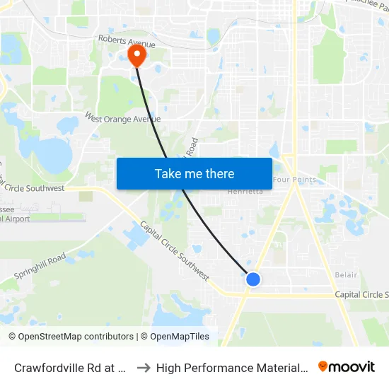 Crawfordville Rd at Westway Rd Nb to High Performance Materials Research Institute map