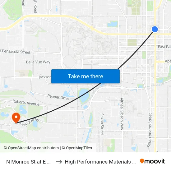 N Monroe St at E Virginia St Sb to High Performance Materials Research Institute map