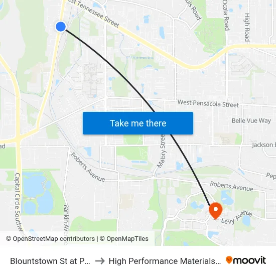 Blountstown St at Parklawn St Nb to High Performance Materials Research Institute map