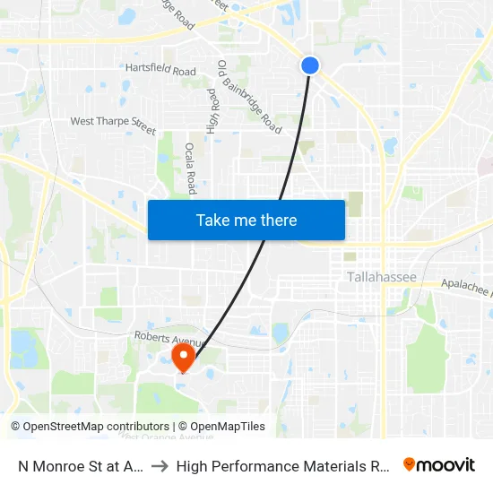 N Monroe St at Allen Rd Sb to High Performance Materials Research Institute map