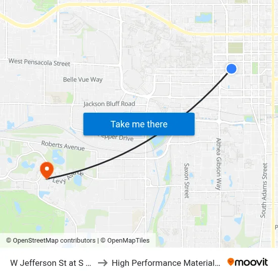 W Jefferson St at S Macomb St Wb to High Performance Materials Research Institute map