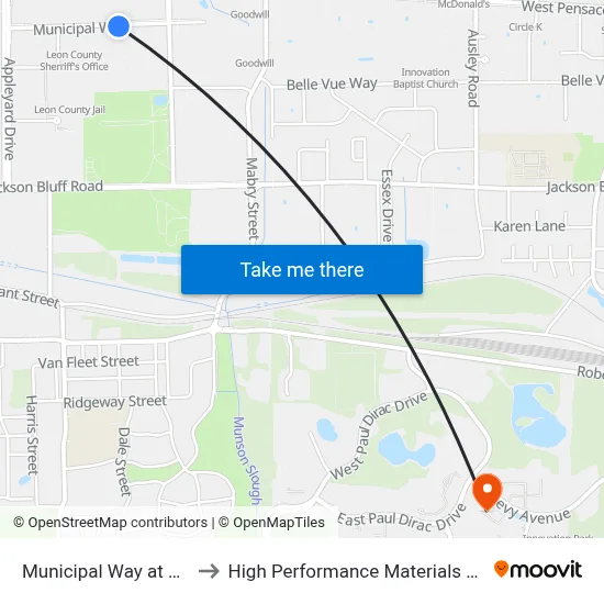Municipal Way at Dupree St Eb to High Performance Materials Research Institute map