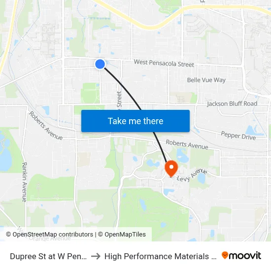 Dupree St at W Pensacola St Nb to High Performance Materials Research Institute map