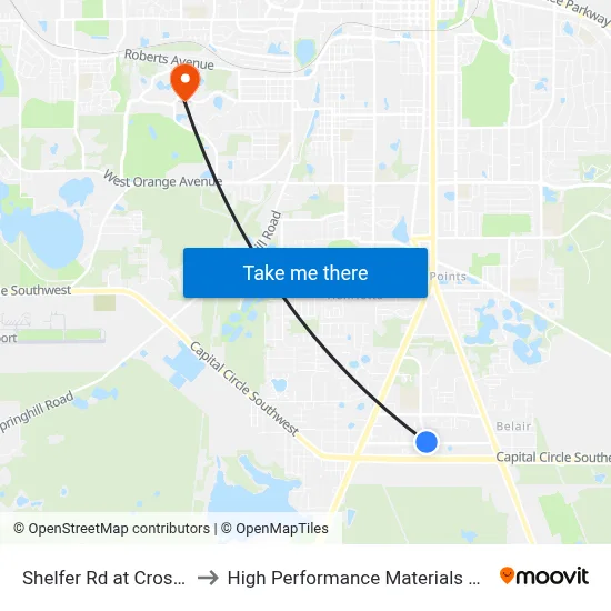 Shelfer Rd at Crossway Rd Sb to High Performance Materials Research Institute map