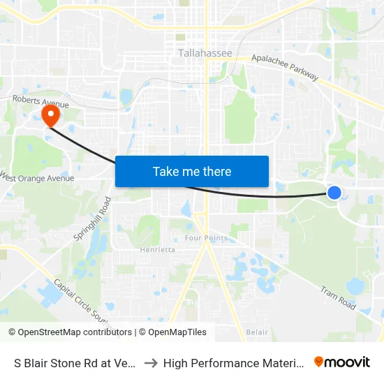 S Blair Stone Rd at Veterans Hospital Nb to High Performance Materials Research Institute map