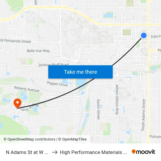 N Adams St at W Park Ave Sb to High Performance Materials Research Institute map