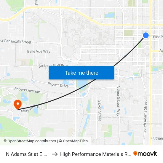 N Adams St at E Park Ave Nb to High Performance Materials Research Institute map