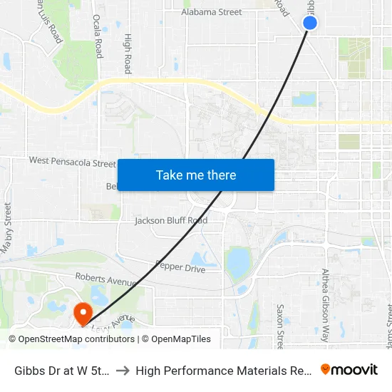 Gibbs Dr at W 5th Ave Nb to High Performance Materials Research Institute map