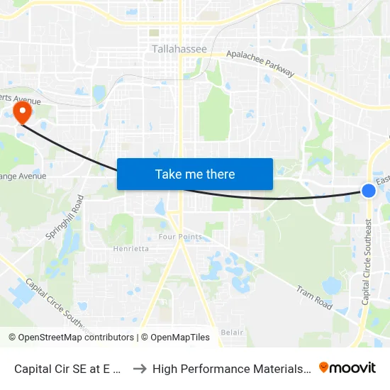 Capital Cir SE at E Orange Ave Sb to High Performance Materials Research Institute map