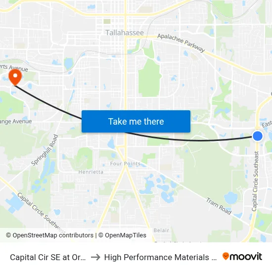 Capital Cir SE at Orange Ave Nb to High Performance Materials Research Institute map