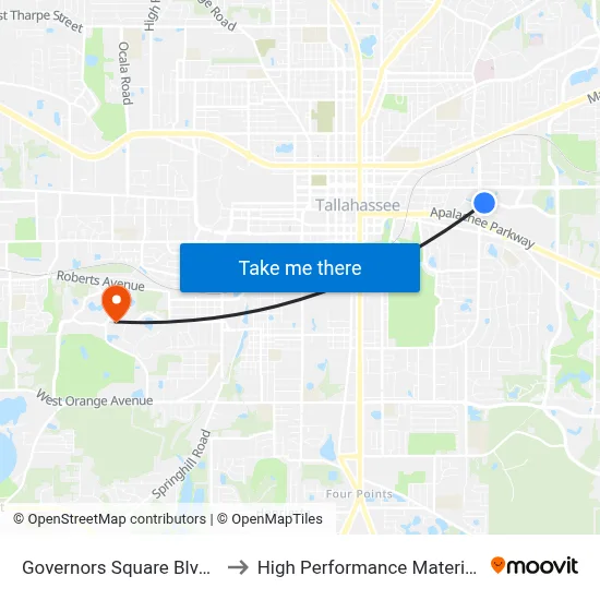 Governors Square Blvd at Magnolia Dr Eb to High Performance Materials Research Institute map