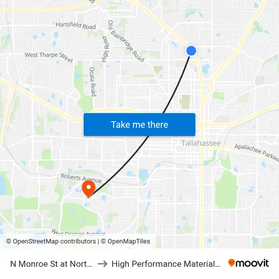 N Monroe St at Northwood Blvd Sb to High Performance Materials Research Institute map