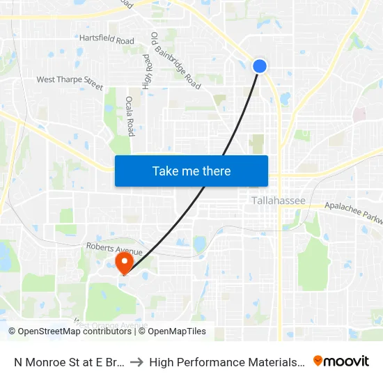 N Monroe St at E Bradford Rd Nb to High Performance Materials Research Institute map