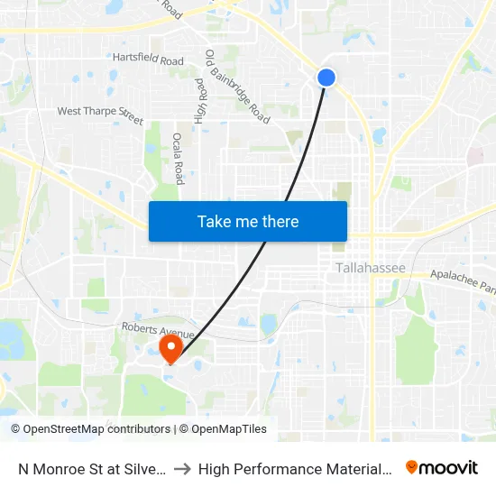 N Monroe St at Silver Slipper Ln Sb to High Performance Materials Research Institute map
