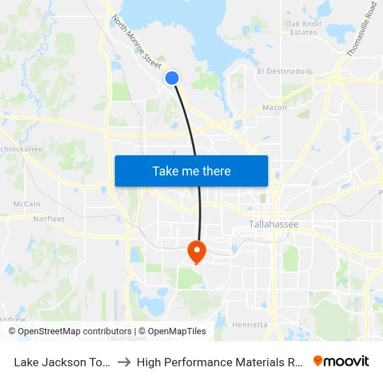 Lake Jackson Town Center to High Performance Materials Research Institute map