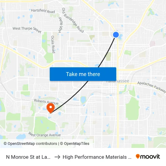 N Monroe St at Lake Ella Dr Sb to High Performance Materials Research Institute map