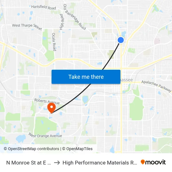 N Monroe St at E 7th Ave Sb to High Performance Materials Research Institute map
