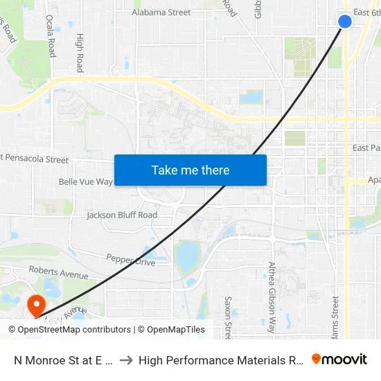 N Monroe St at E 5th Ave Sb to High Performance Materials Research Institute map