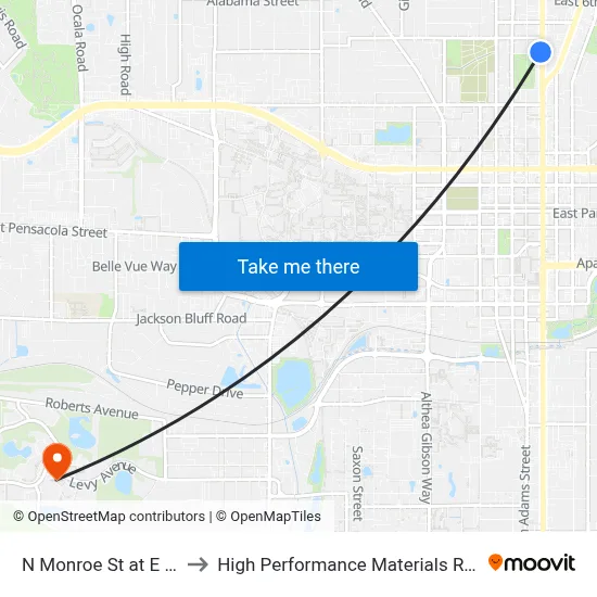 N Monroe St at E 3rd Ave Sb to High Performance Materials Research Institute map