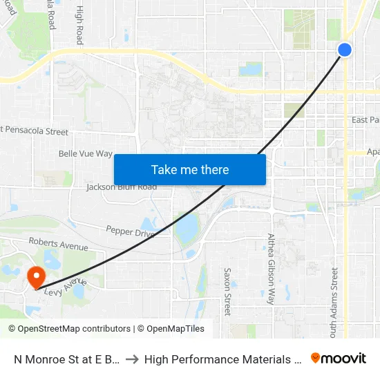 N Monroe St at E Brevard St Sb to High Performance Materials Research Institute map