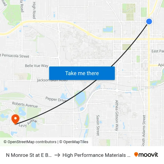 N Monroe St at E Brevard St Nb to High Performance Materials Research Institute map