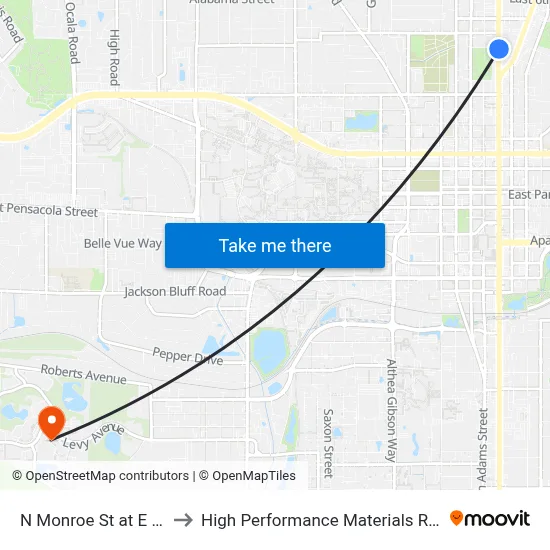 N Monroe St at E 3rd Ave Nb to High Performance Materials Research Institute map