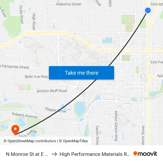 N Monroe St at E 5th Ave Nb to High Performance Materials Research Institute map