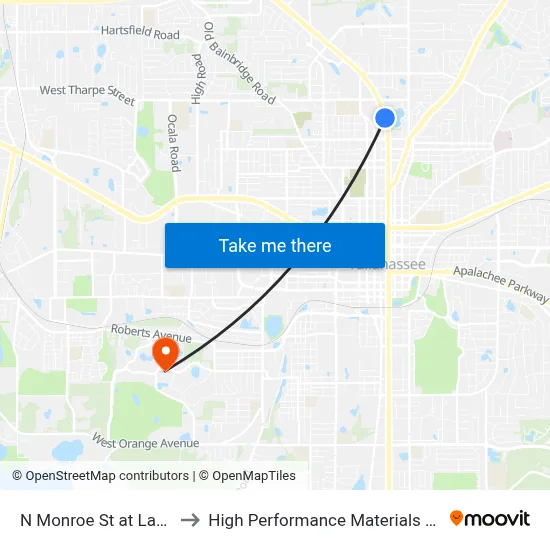 N Monroe St at Lake Ella Dr Nb to High Performance Materials Research Institute map